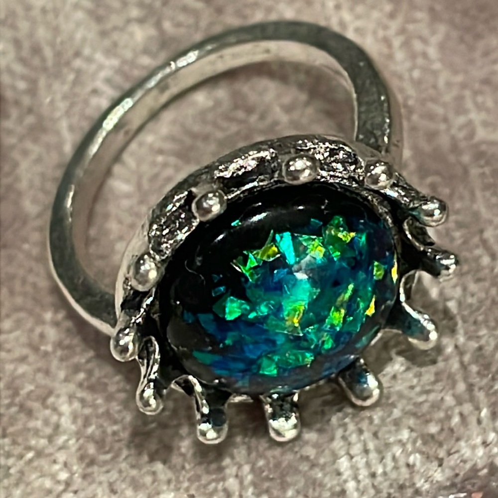 Faux Opal Crown Ring Size 6